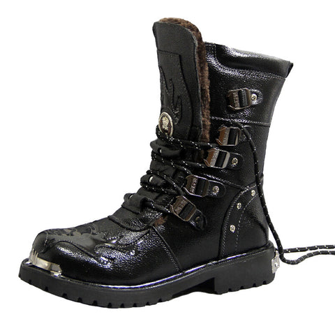 Genuine Leather Black Cow Gothic Boots