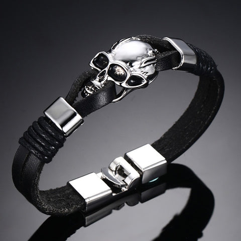 Gothic Skull Cuff Bangle Skeleton Charm