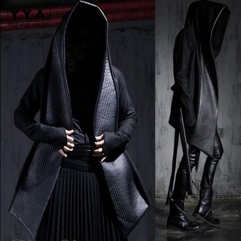 Black Long Hooded Gothic Wool Blend